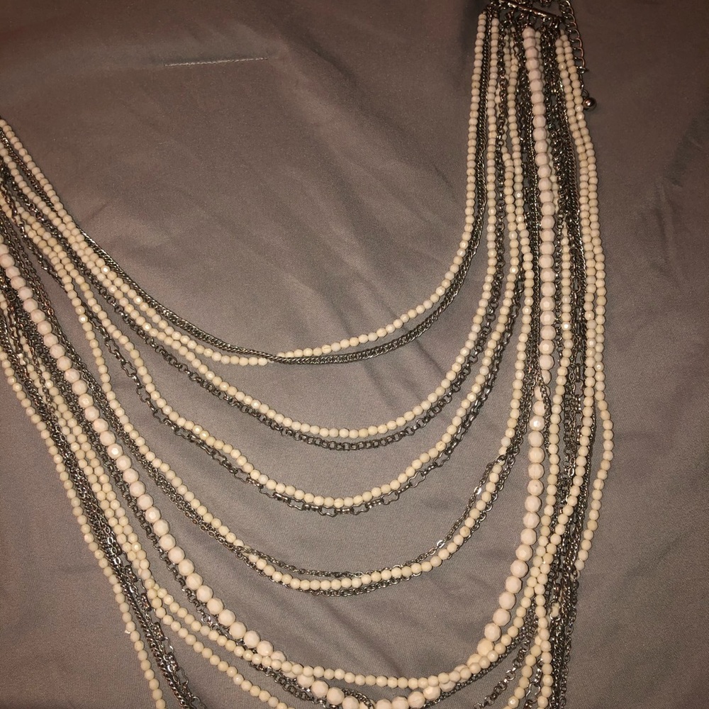 White And Silver Statement Necklace. Euc - image 6